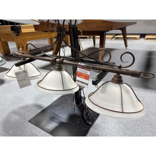 Three white frosted glass shade billiard pool table lamp for warm lighting and classic look