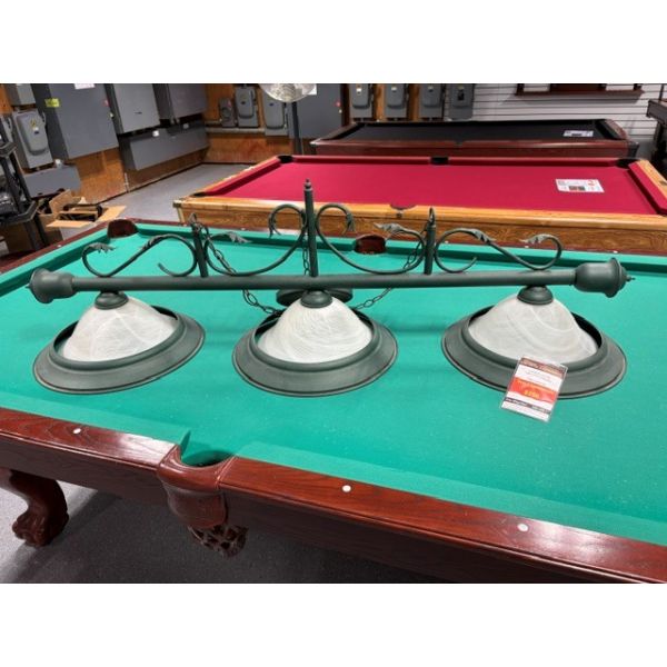 Fantastic looking green 3 shade billiard lamp with artistic metal leaf details