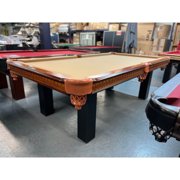 Majestic Billiards Demonstrator 8 foot pool table with two-tone Walnut Brown and Black finish and 3/4 inch natural slate playing surface Code : TABLE406MAG8P
Made from solid European and North American hardwoods and engineered woods and genuine leather p