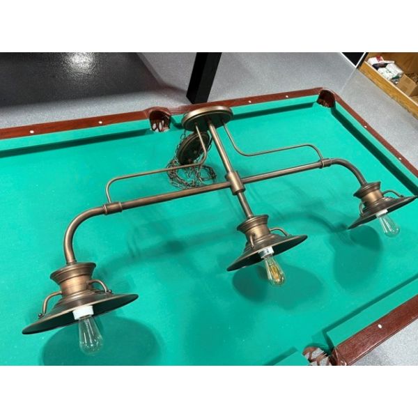 Industrial Steampunk style billiard pool 3 shade table lamp with aged brass finish