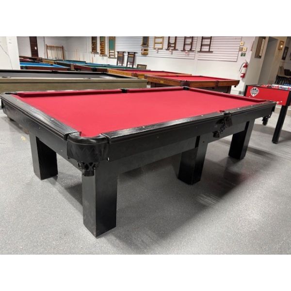 Palason Deluxe Black finish natural quarried 9 foot slate used pool table with ball and claw legs TABLE486PAL9P
Made with hardwood and engineered woods, natural quarried 1 inch thick slate, genuine leather pockets, Burgundy Simonis fast professional styl