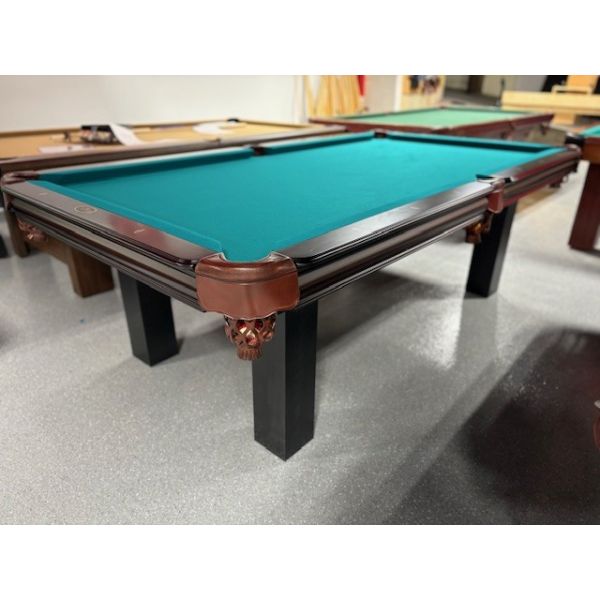Demonstrator Majestic 8 foot natural quarried 1 inch slate pool table Code: TABLE493MAJ8P
Made with hardwood and engineered woods with brand new Championship Invitational Teflon stain protected Green billiard cloth.