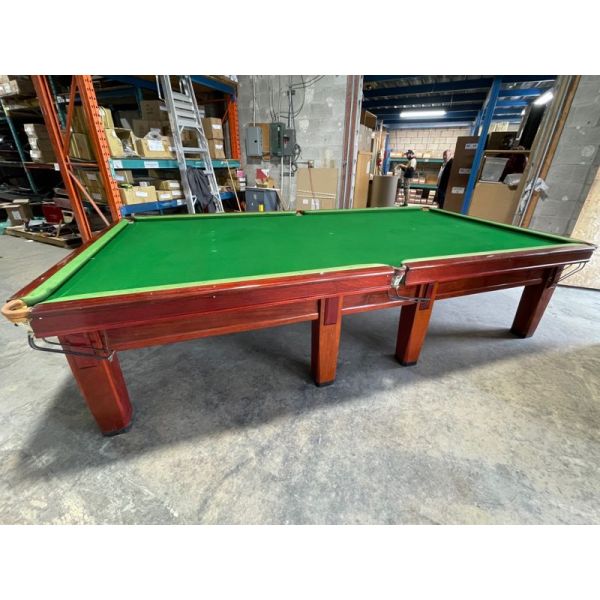 Burroughs and Watts Antique 12 foot snooker table with Mahogany finish Code : TABLE508BW12S
Made of solid hardwood with natural quarried 1-1/2 inch slate, genuine leather and brass pockets. Includes a one year warranty, a brand new Hainsworth brand snook