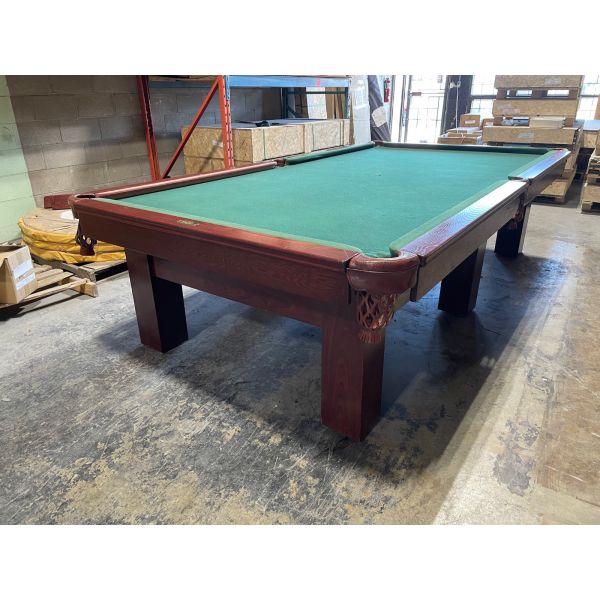 Used Palason Deluxe 5 X 10 foot snooker with 6 legs and 1 inch thick slate surface Code : TABLE511PAL10S
Made with solid Oak top and side rails and engineered wood, genuine leather pockets, 1” thick slate and brand new rail rubber. 
Includes a choice of