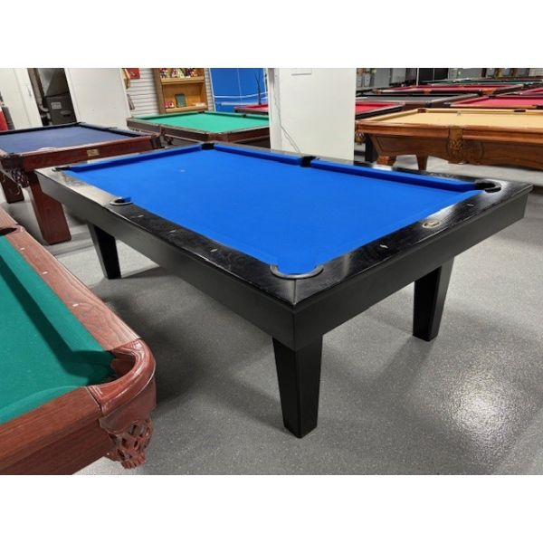 Majestic Charente Black used 8 foot pool table with 1 inch thick natural quarried slate Code : TABLE519MAJ8P
Made with 1 inch thick slate, hardwood and engineered wood, leather inset pockets and Blue Championship Invitational Teflon protected billiard cl