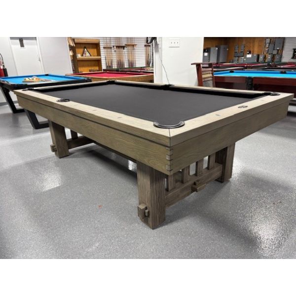 Demonstrator Majestic 8 foot Cornwall natural quarried 1 inch slate pool table Code: TABLE524MAJ8
Made with North American and European hardwoods, leather genuine pockets and brand new Championship Invitational Teflon stain protected Black billiard cloth