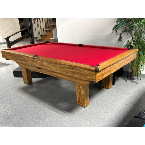 Used 8 foot Palason brand Pool Table with 3/4 inch slate and Red billiard cloth Code : TABLE552PAL8P
Made with solid hardwood and engineered woods with Mahogany finish, natural quarried 3/4 inch slate and Rouge ANDY 600T billiard cloth. 