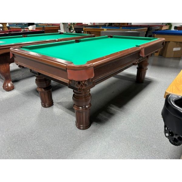 Used 7 foot Canada Billiards Élégance 1 inch thick slate Pool Table with Walnut finish and Green cloth Code : TABLE598CBB7P
Made with solid hardwoods with Walnut finish, turned legs, genuine leather pockets, natural quarried 1 inch slate and ANDY 600T CL
