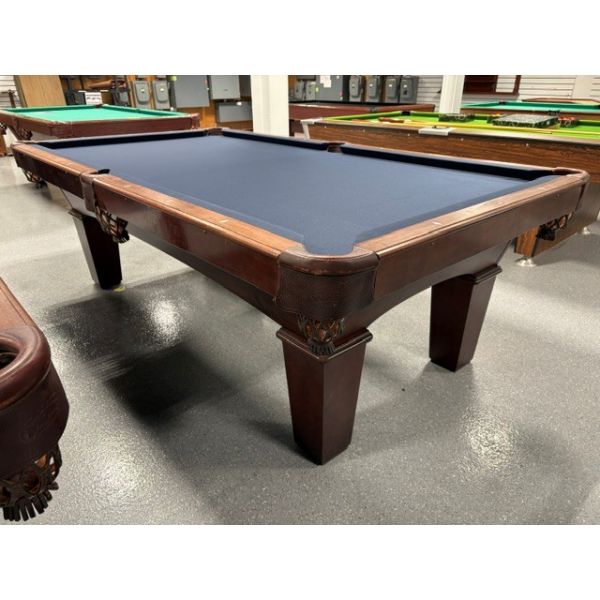 Used 8 foot Olhausen Billiards 1 inch thick slate Pool Table with Walnut finish and Blue cloth Code : TABLE623OLH8P
Crafted of solid hardwood with Maple finish in Tucson Arizona, tapered legs, genuine leather pockets, natural quarried 1 inch slate and Ro