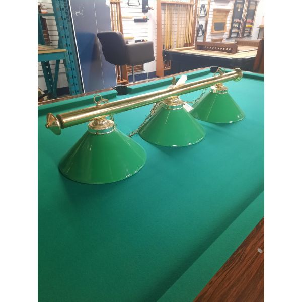 Classic looking brass finish 3 green shade Billiard Table lamp light
