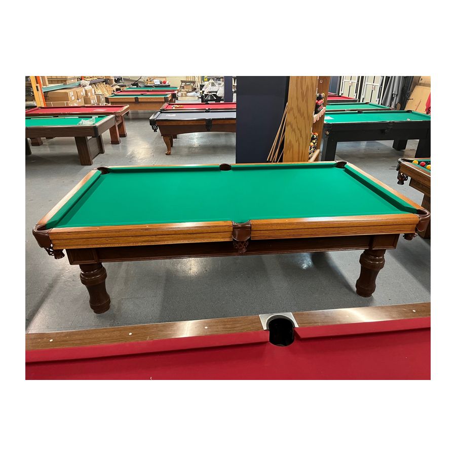 Used 9 foot Beringer Billiard brand Walnut finish Oak pool table with