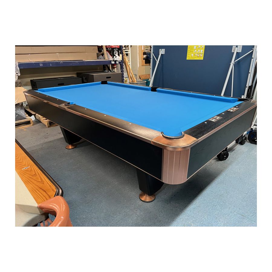 Used 8 foot Canada Billard Black Crown pool table with Simonis Blue