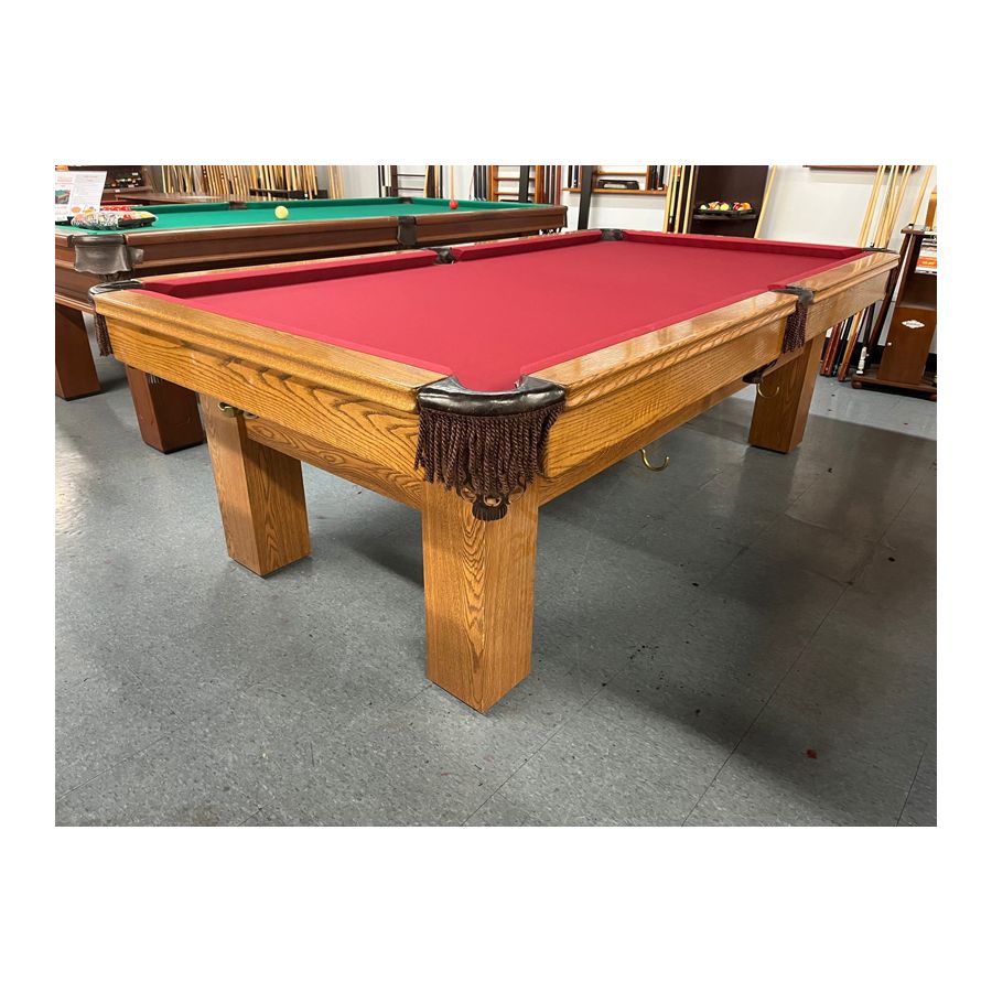 Palason Deluxe 4 x 8 used pool table with Medium Oak finish hardwood rails real Oak veneer pannels square legs natural quarried one inch thick