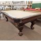 Brunswick Billiards Camden used 9 foot pool table in Espresso finish with carved legs and natural slate Code: TABLELIQ140OTT 
Made with solid Ash Wood engineered woods in Moka Brown finish, Ball and Claw solid wood legs, natural quarried 1 inch slate, ge