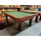 Palason Fraser 9 foot used pool table with 1 inch natural quarried slate and genuine leather pockets Code : TABLELIQ130
Made in Canada with solid hardwood and engineered woods with Oak Wood finish and turned legs. 
Includes a Bottle Green Professional g