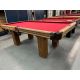 Majestic Billiards Sutton 8 foot pool table made with solid North American and European Hardwood and Wood veneer, 
1 inch thick natural quarried Slate playing surface, Square Legs, 
genuine leather pockets and Championship Burgundy Teflon protected bill