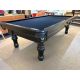 Beringer 9 foot used pool table refinished in Flat Black with turned Legs, natural quarried slate, new black pockets and a Chapionship Invitational brand black Teflon protected billiard cloth 