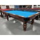 Palason Mont-Royal 8 foot used pool table with 1 inch thick natural slate Code : TABLE530PAL8P
Made with 1 inch thick slate, hardwood and engineered wood with Mahogany finish, turned legs, genuine leather pockets and Blue billiard cloth. Code :  TABLE530