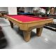 Brunswick Billiards 8 foot used pool table with 1 inch thick natural slate Code : TABLE531BRU8P
Made with 1 inch thick slate, hardwood and engineered wood with Oak finish, tapere square legs, fringe pockets and a Red billiard cloth.  
Includes a 1 year 