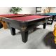 Used 8 foot Olhausen brand Pool Table with 1 inch slate and Wine Red billiard cloth Code : TABLE583-OLH8P
Made with solid hardwood and tapered legs in Black finish, Black genuine leather pockets, natural quarried 1 inch thick slate and Wine Red Champions