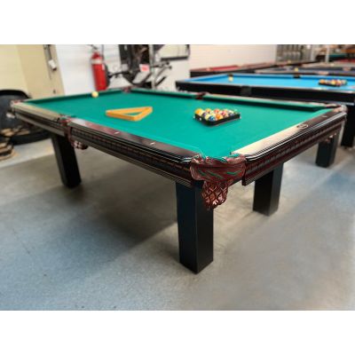 Majestic Demonstrator floor model 8 foot with Black and Walnut Two-Tone finish pool table with natural quarried 3/4 inch slate Code : TABLE475MAG8P