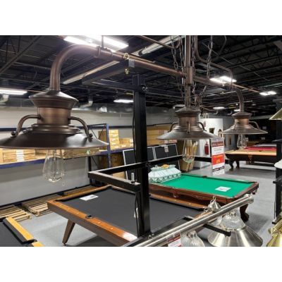 Industrial Steampunk style billiard pool 3 shade table lamp with aged brass finish 