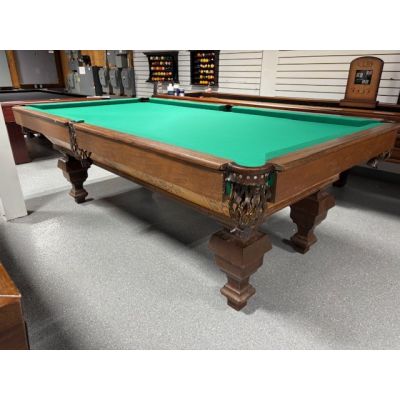 Antique Brunswick Balke Billiards Co. 8 foot natural quarried 1 inch slate used pool table Code: TABLE544BRU8P