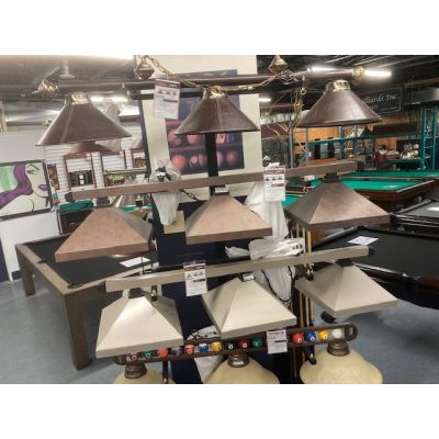 Wide assortment of used billiard lights, lamps, shades for snooker or pool at various prices